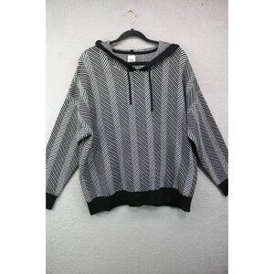 Joie Black & White Chevron Hooded Long Sleeve Sweater-Size 1X-Very Soft
